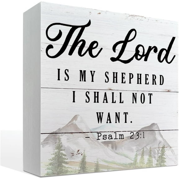 Wood Box Sign 5x5Inch Christian Decor Tabletop Decor Wooden Christian Sign Freestanding Wooden Block Sign Religious Decor Christian Home Decor Living Room Decor Psalm 23 The Lord Is My Shepherd Sign