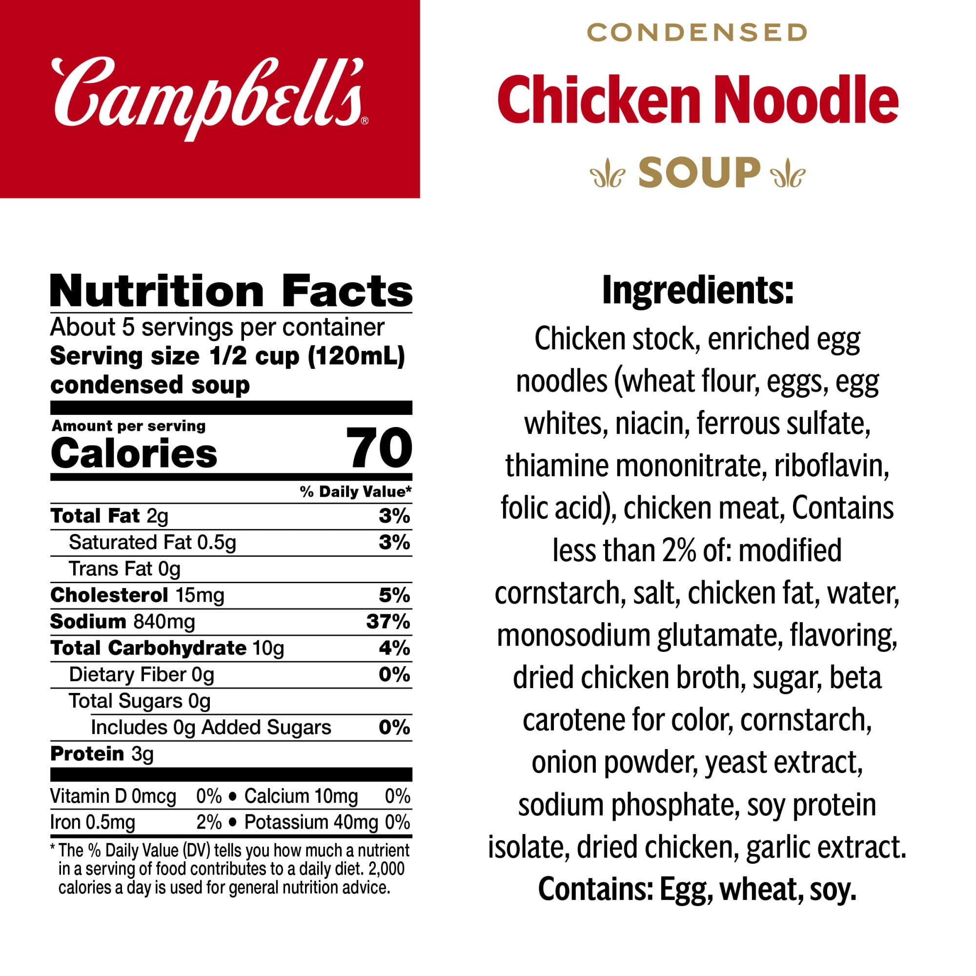 (4 pack) Campbell’s Condensed Chicken Noodle Soup Dry Egg Noodle Recipe, 22.4 oz Family Size Can