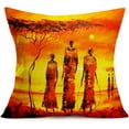 thumbnail image 4 of Throw Pillow Covers Oil Painting African Ethnic Print Cotton Linen Tribe Lady Pillowcase Cushion Cover for Home Sofa Bedroom Livingroom Decorative Pillowslips 18 x 18 inches Set of 4 (GQ04), 4 of 6