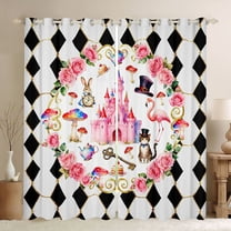 Castle Fairy Children Teenagers Adults Pink Princess Castle Blackout Curtains Set of 2 (52x84 Each),Rose Gradient Mushroom Window Curtains,Magical Magician'S Hat Playing Cards Home Decor