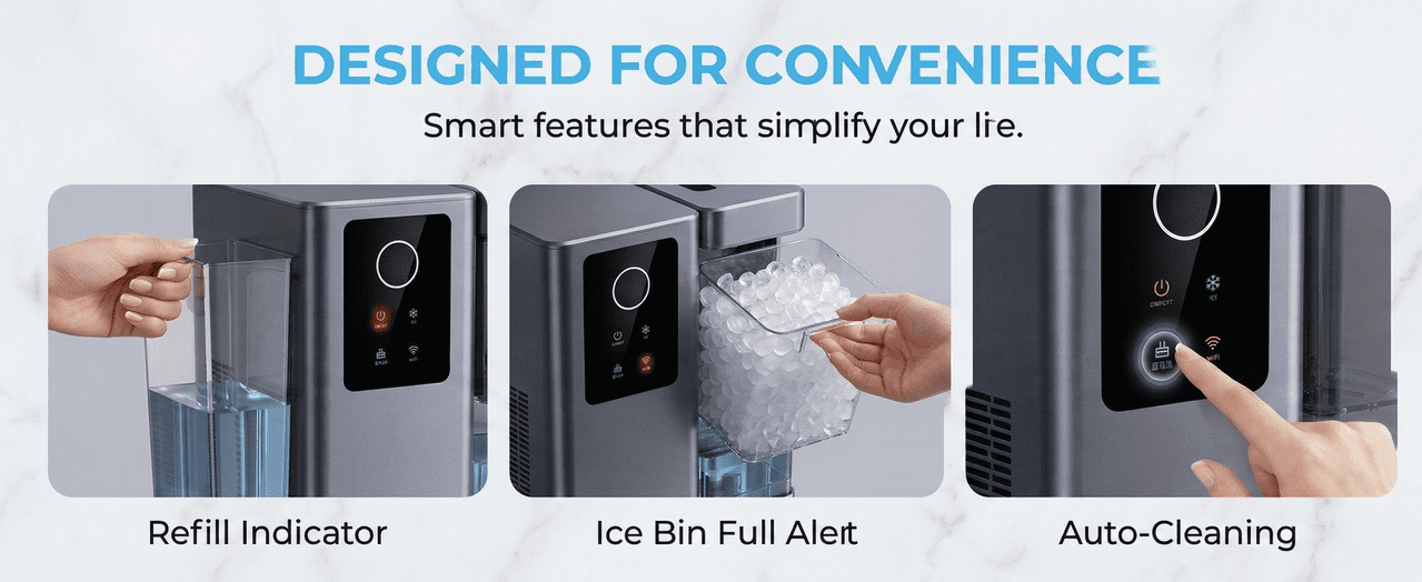 Smart Nugget Ice Maker with App & Voice Control, 40 lbs/24H Pebble Ice Machine, Self-Cleaning, 3L Water Tank, Soft Chewable Ice for Home, Kitchen, and Parties