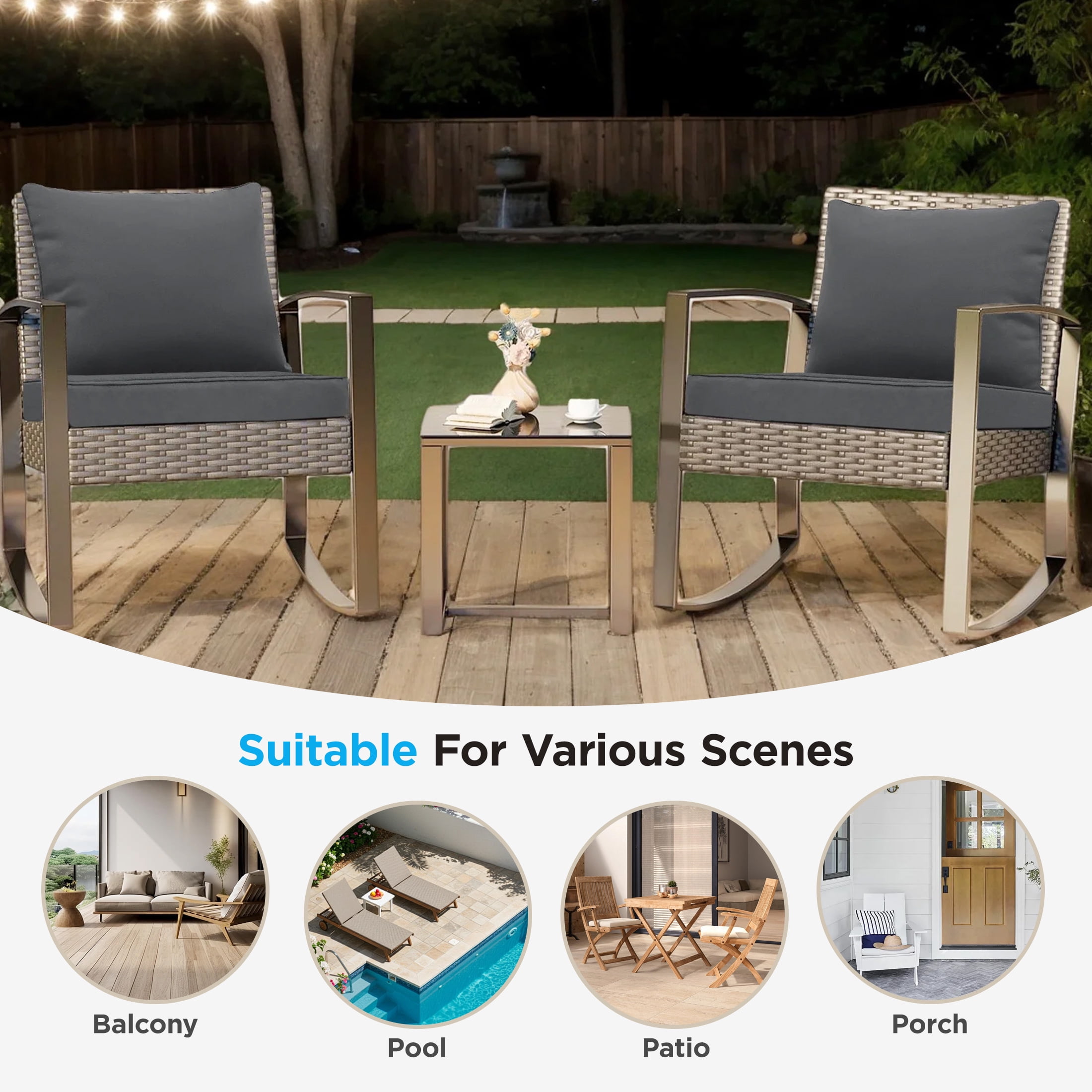 LCGOD Outdoor Chair Cushions Waterproof & Fade-Resistant, Deep Seat Cushion Set, 22x22 inch, Gray