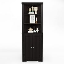PINDEE Corner Storage Cabinet with 2 Doors 3 Tier Shelves Freestanding Bathroom Organizer for Living Room Bedroom Kitchen Space Saver.Espresso