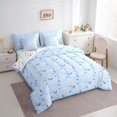 thumbnail image 3 of Manfei Cartoon Floral Daisy 7 Pieces Bedding Comforter Set,Rustic Plant Full Bedding Set,Blue White Fitted Sheet Flat Sheet For Boys Girls,Breathable Home Decor Reversible, 3 of 8