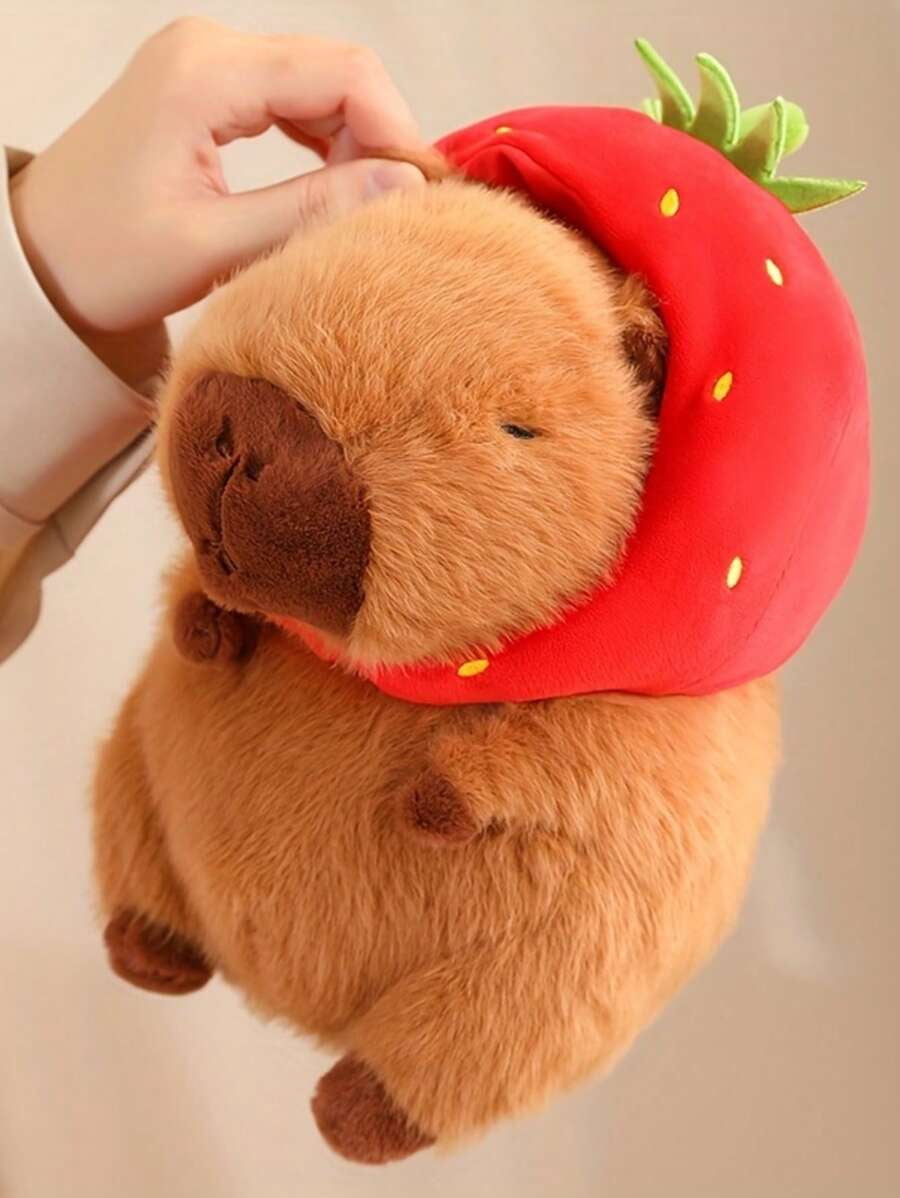 Capybara Wearing Strawberry Headbands Plush Toy Simulation Anime Toy Cute Doll Stuffed Animals Soft Doll Plush, Birthday Gifts, Festival Decor