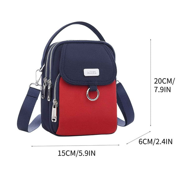 Bolsas Crossbody para Mujeres Bolsa de Teléfono Móvil Multicompartimento a Prueba de Agua, Bolsa de Hombro de Mensajero de Tela Casual de 15x6x20cm con Correa Ajustable Bolsa de Mensajero de Agujero D