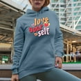 thumbnail image 2 of Distressed Love Your Self - Retro Wavy Text Art Merch Gift, Light Blue Hooded Sweatshirt or Hoodie, 3XL, 2 of 5