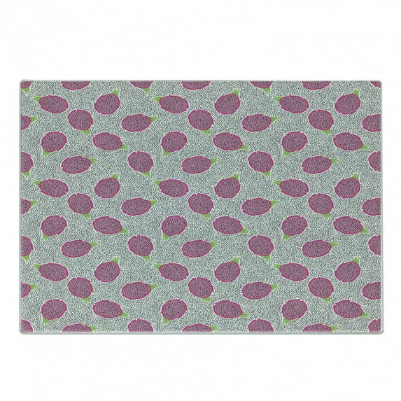 Tropical Cutting Board, Cross-Sectional View of Pitaya the Dragon Fruit on a Background Forms, Decorative Tempered Glass Cutting and Serving Board, Small Size, Multicolor, by Ambesonne