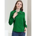 thumbnail image 3 of DARING DIVA Women's Peter Pan Collar Ruffle Long Sleeve Shirt S Deep Green, 3 of 6
