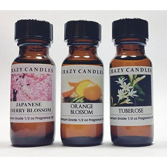 3 Bottles Set, 1 Japanese Cherry Blossom, 1 Orange Blossom, 1 Tuberose 1/2 Fl Oz Each 15ml Premium Grade Scented Fragrance Oil