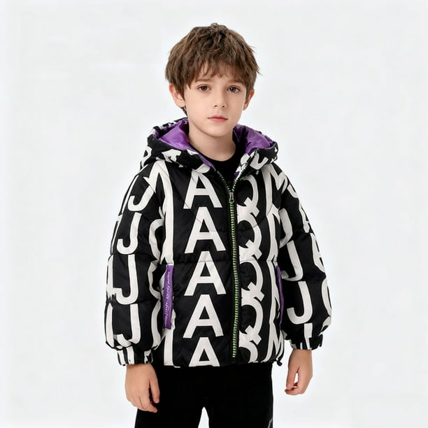 Parkas de manga larga para niñas, niños y niños, ropa de abrigo con capucha, ropa para niños de talla mediana y grande, chaqueta de plumón gruesa con letras, chaqueta corta con capucha, tops de algodó