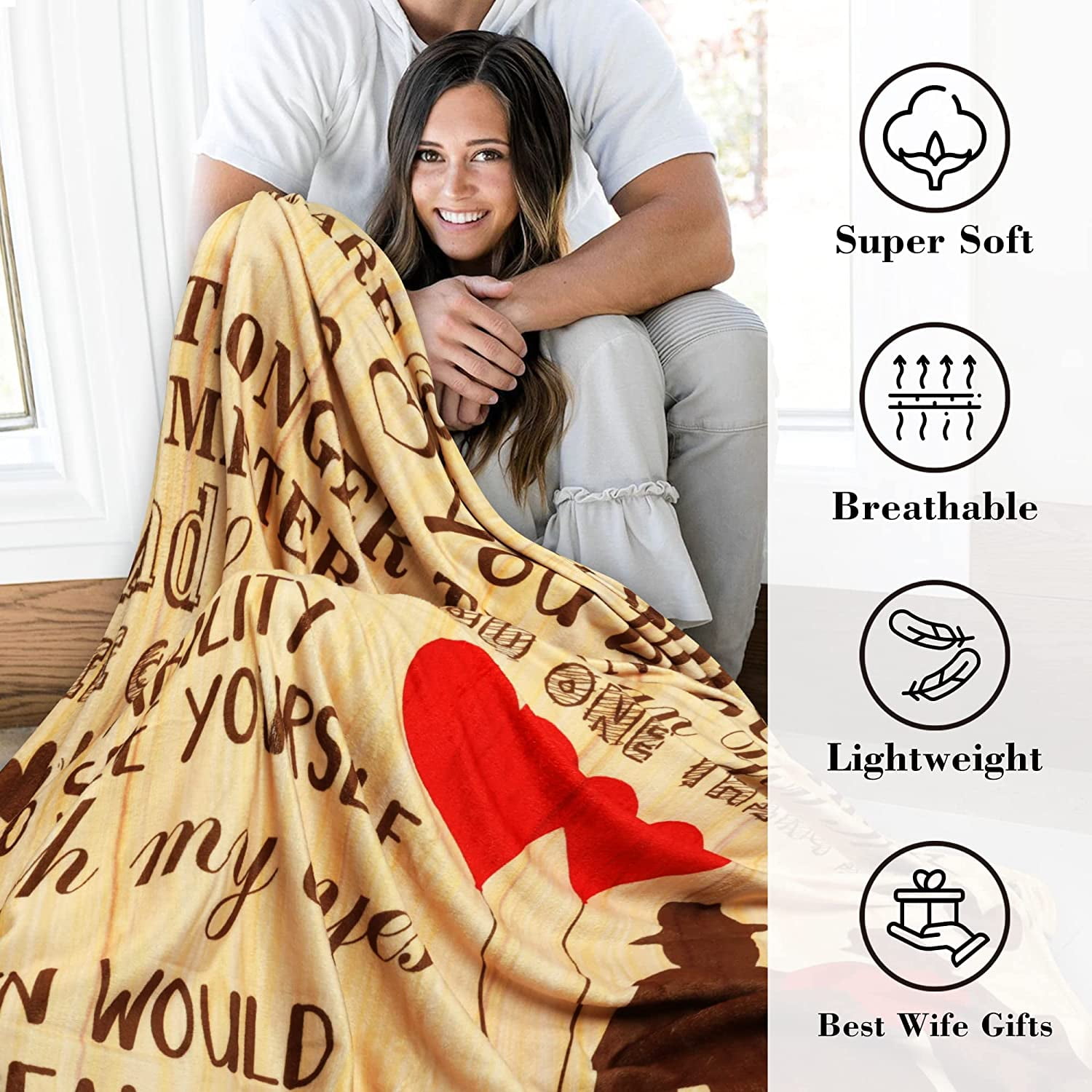 POQUSH Gifts for Wife,Wife Birthday Gift,Anniversary Wedding Gift for  Her/Wife Blanket 60x50,Anniversary/Birthday Gifts for Wife,Wife Gifts  from