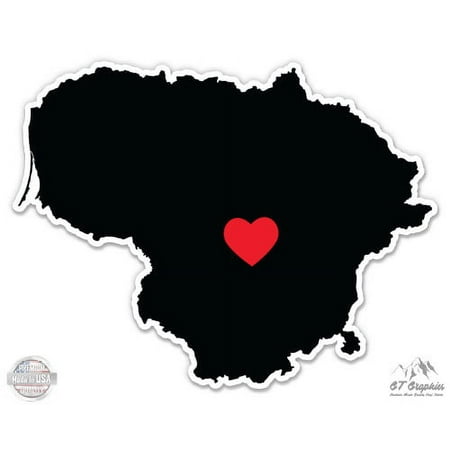 Lithuania Country Shape Heart - 3" Vinyl Sticker - For Car Laptop I-Pad Phone Helmet Hard Hat - Waterproof Decal