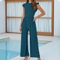thumbnail image 2 of TrendOFT Womens Jumpsuits Dressy Summer Casual Knit Ruffle Cap Sleeve Solid Sleevelss Crew Neck Rib Womens Rompers One Piece Overalls Navy M, 2 of 5