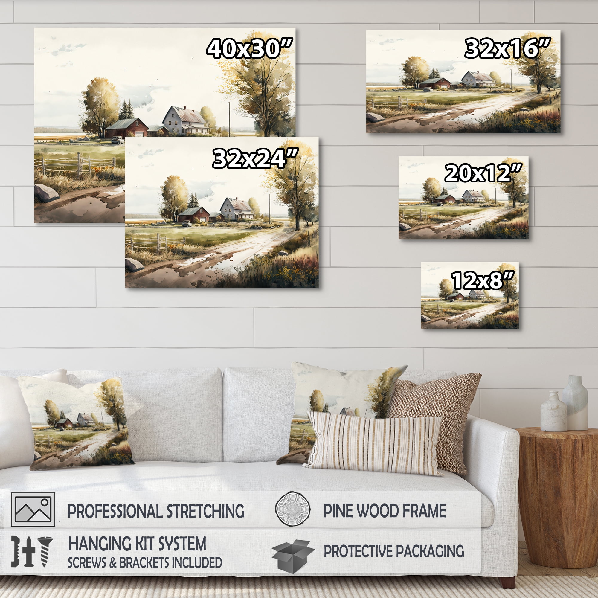 Designart Path To The Barn II Canvas Wall Art