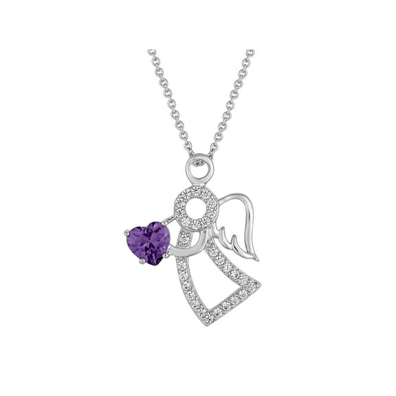 Sterling Silver-Plated Simulated Amethyst with CZ Accents Angel Pendant, 18