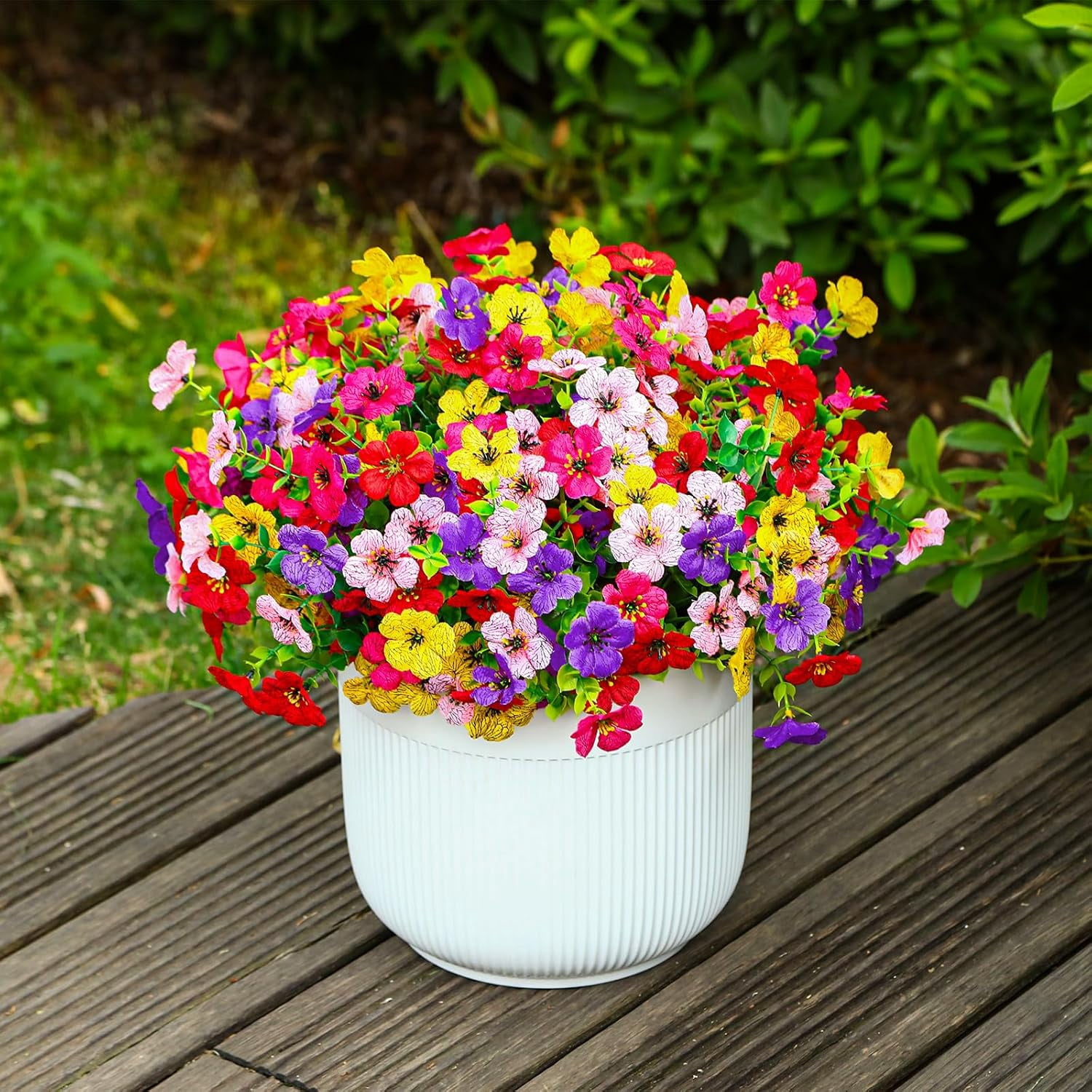 24 Bundles Artificial Flowers Faux Plants Outdoor Decor, UV Resistant Silk Violet Spring Fake Plants for Outside Indoor Yard Home Patio Porch Decor, Mix 5 Colors