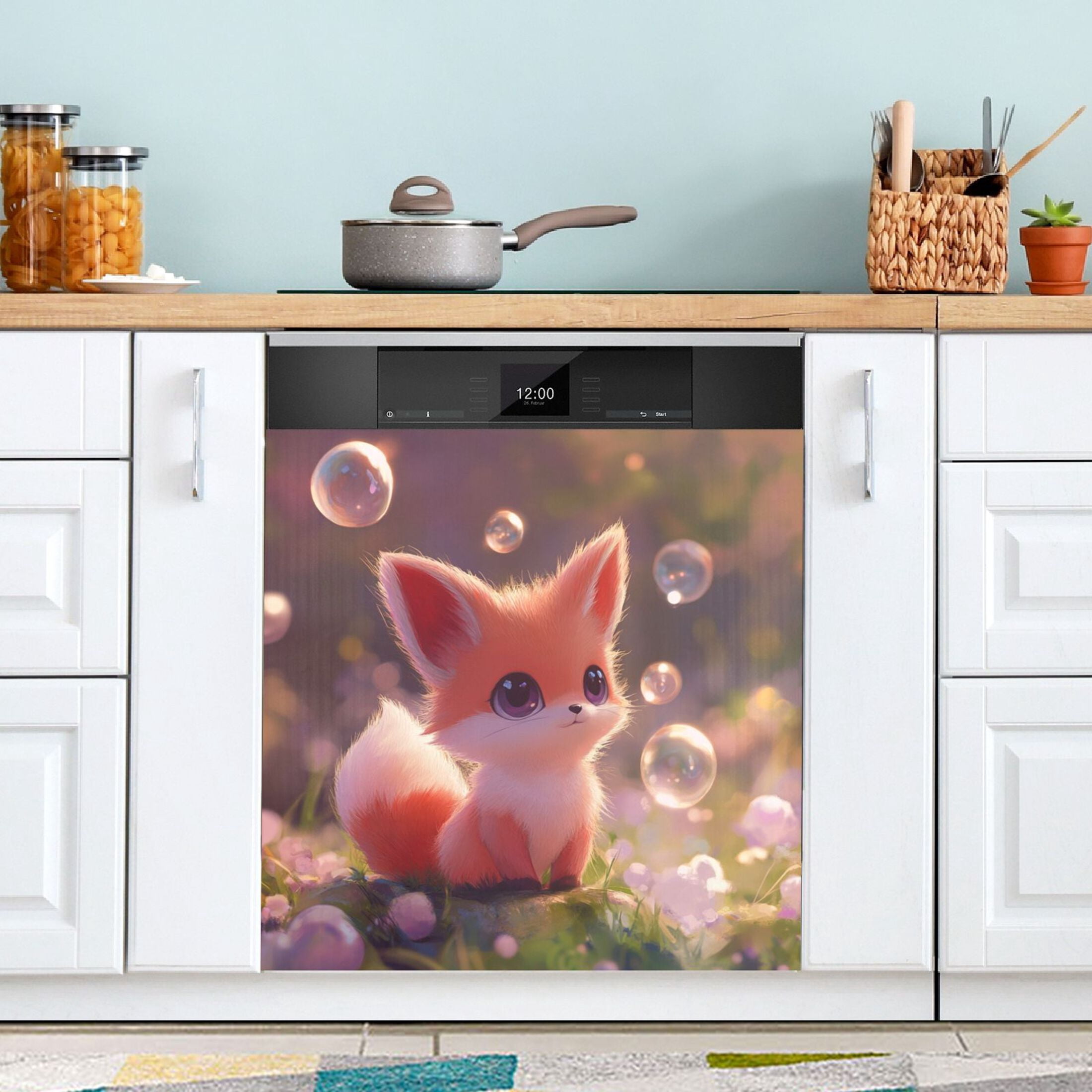 Dishwasher Magnetic Sticker 23x26 Inch Refrigerator Magnetic Sticker Washing Machine Magnetic Sticker Kitchen Panel Magnetic Sticker Home Decor Adorable Orange Fox