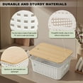 thumbnail image 4 of Yij2 6 Pcs Small Storage Bins with Bamboo Lids, Plastic Stackable Storage Basket with Label,Organizing Bins for Shelves,Desktop,Office, Bedroom, Dorm,Classroom,White, 4 of 7