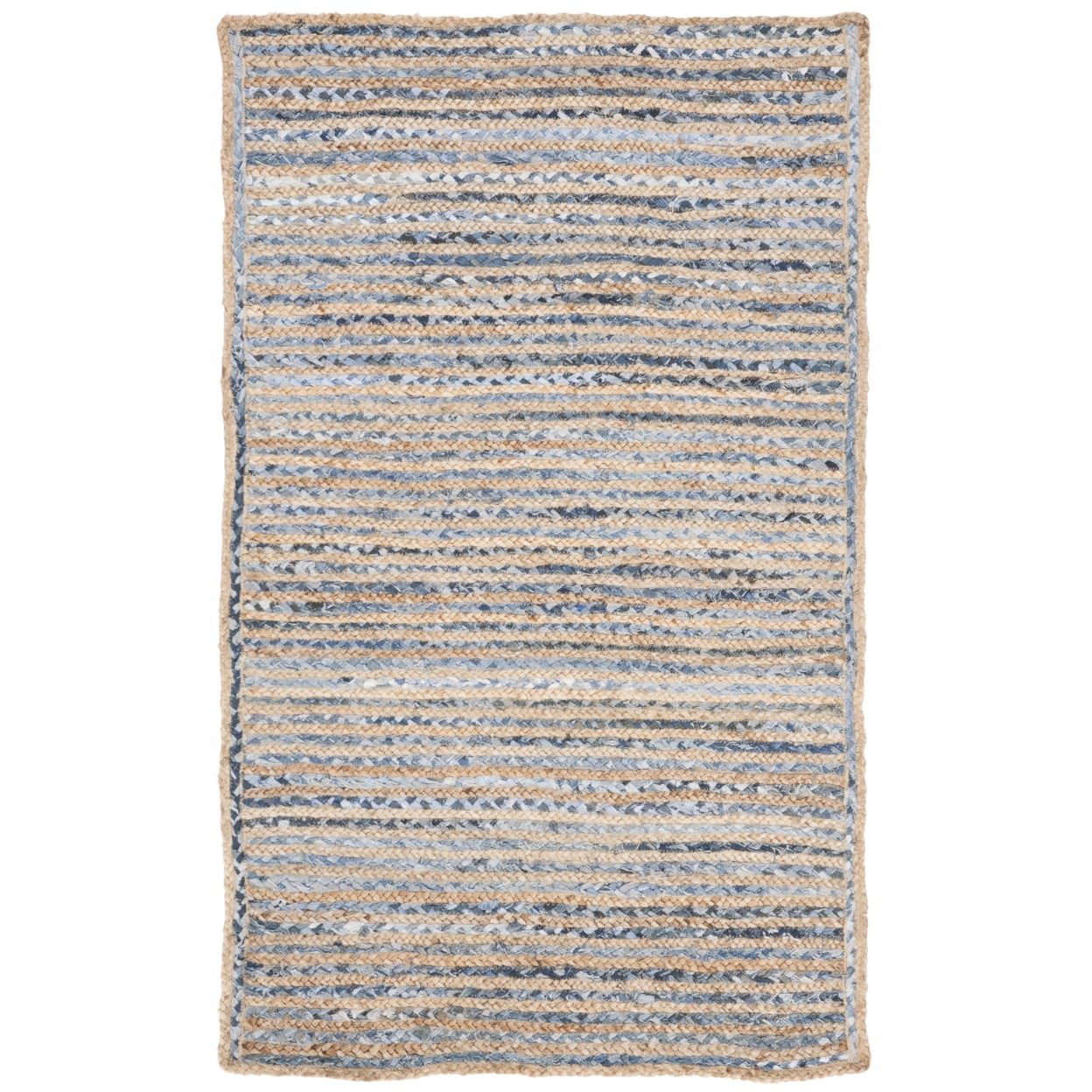 SAFAVIEH Cape Cod Andrina Braided Striped Jute Area Rug, 8' x 10' Oval, Natural/Blue