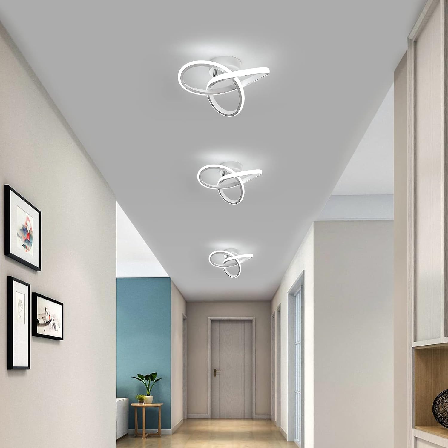 Goeco Modern LED Ceiling Light, Spiral Design Flush Mount Ceiling Light Fixture, 22W Cool White 6500K Hallway Light Fixtures Ceiling Lamps for Kitchen Dining Room Living Room Bedroom