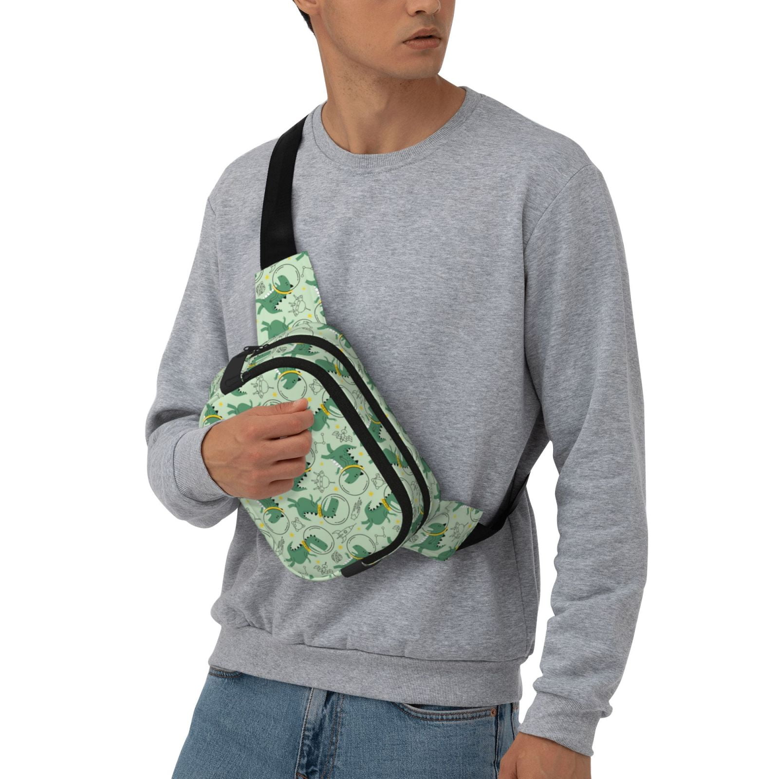 Kdxio Cute Dinosaurs in Space Crossbody Double Layer Waist Bag Belt Bag for Unisex Fanny Pack Fashion Waist Packs for Hiking Running Shopping Traveling