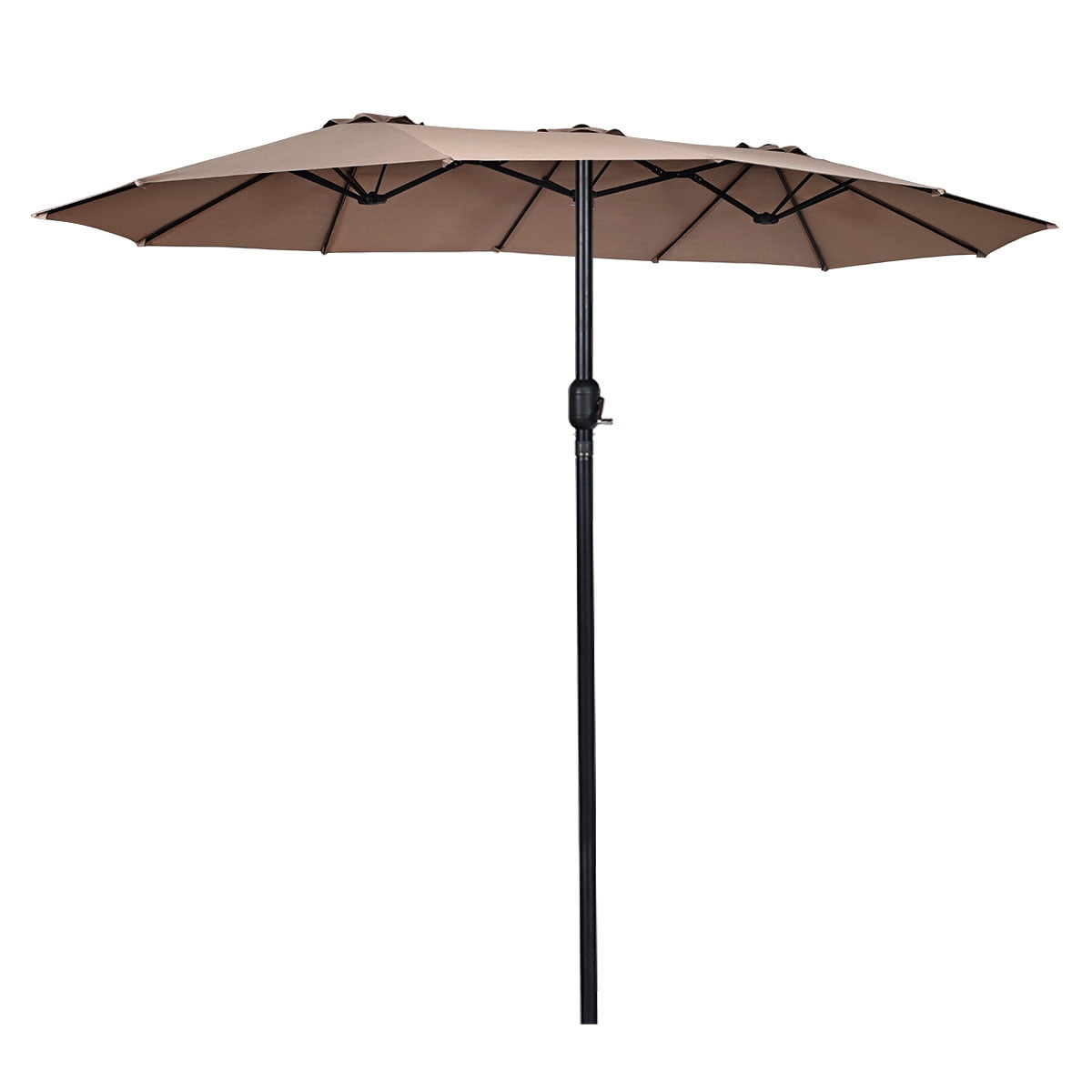 Costway 15' Market Outdoor Umbrella Double-Sided Twin Patio Umbrella with Crank Tan