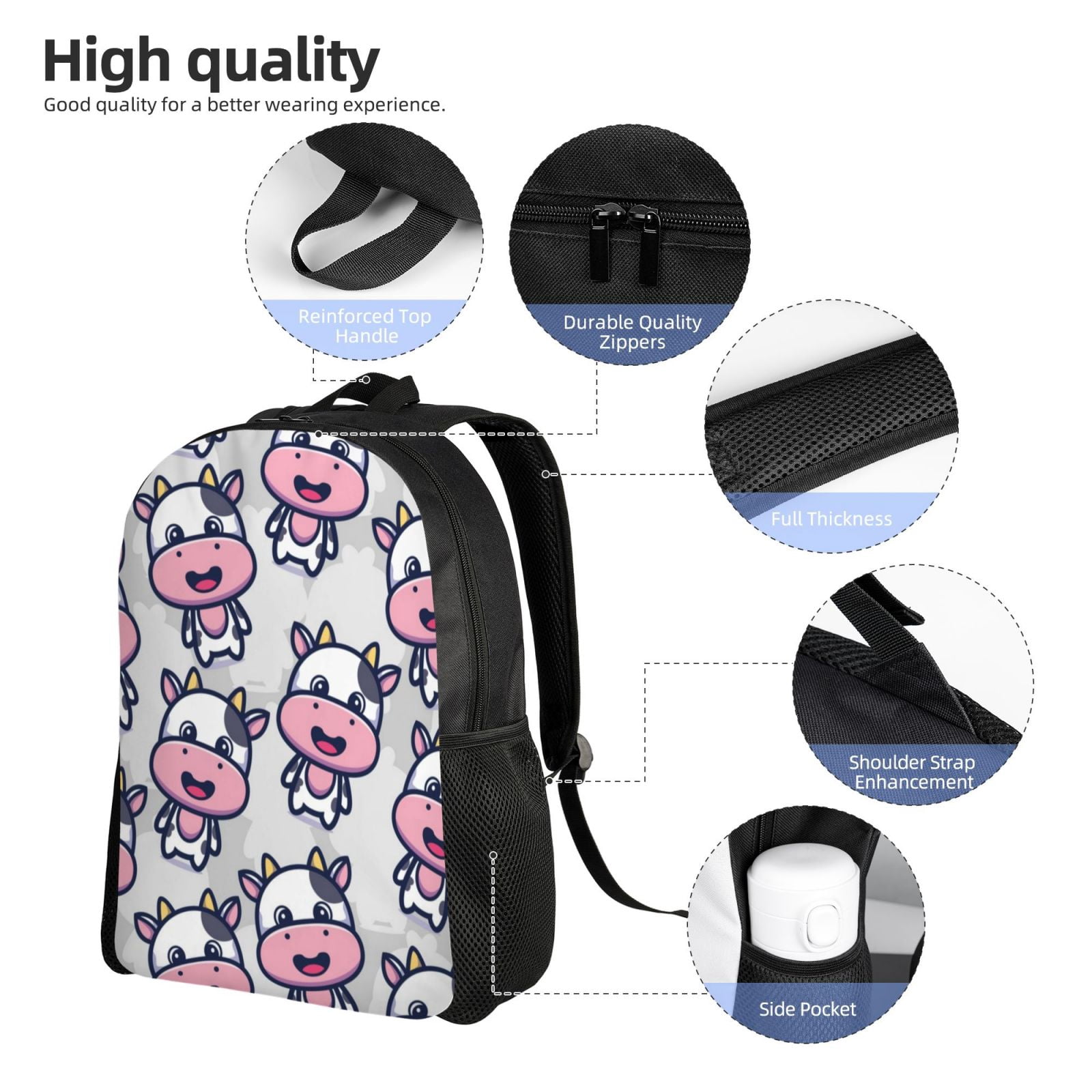 Xecao Baby Cow Print School Backpack with Laptop Compartment Small Travel Laptop Backpack for Women Men Waterproof College Backpack Simple School Bag