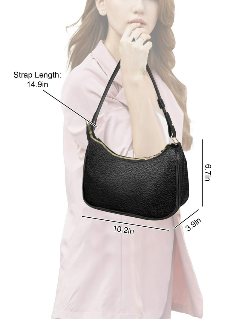 TSV Small Leather Shoulder Bag, Black Handbag with Zipper Closure