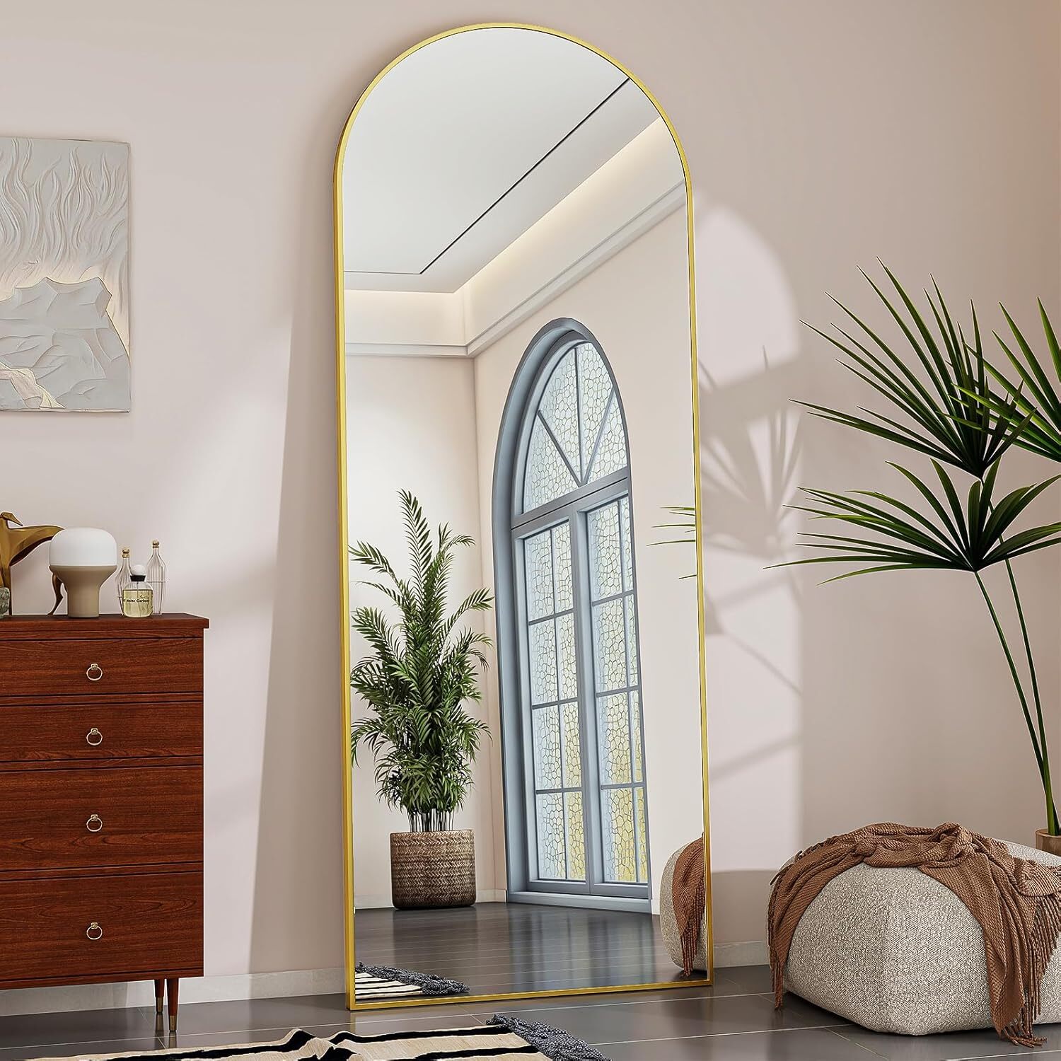 Easy4Home 65"x24" Arched Full Length Mirror Freestading Full Body Floor Mirror, Gold