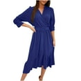 thumbnail image 1 of Vestido ajustado con cinturón y media manga con dobladillo irregular y volantes de color sólido con cuello en V a la moda para mujer (incluye cinturón) Fridja  nalpqowj28499, 1 of 9