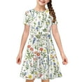thumbnail image 5 of MKOSPLRT Girls Short Sleeve Floral Dress Kids Boho Casual Twirly Skater Dress Retro Boho Flowy Pleated Dress for Girls 4-14 Years, 5 of 8