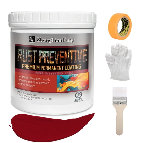Anti-Rust Paint Kit, 32 OZ Red Heavy-Duty Corrosion Protection for Metal Surfaces, Indoor/Outdoor Use, Durable Glossy Finish