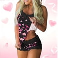 thumbnail image 2 of Uaswgudfs Women's Y2K Spaghetti Strap Cami Shorts Set Lace Trim Heart Print Two-Piece Valentine's Loungewear Sleepwear Black L, 2 of 6