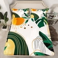 thumbnail image 2 of Feelyou Vintage Minimalism Queen Sheet Sets for Adult, Mid Century Fashion Flat Sheet, Sun Leaf Plant Queen Fitted Sheet, Ultra Soft Home Decor, 4-Piece, 2 of 7
