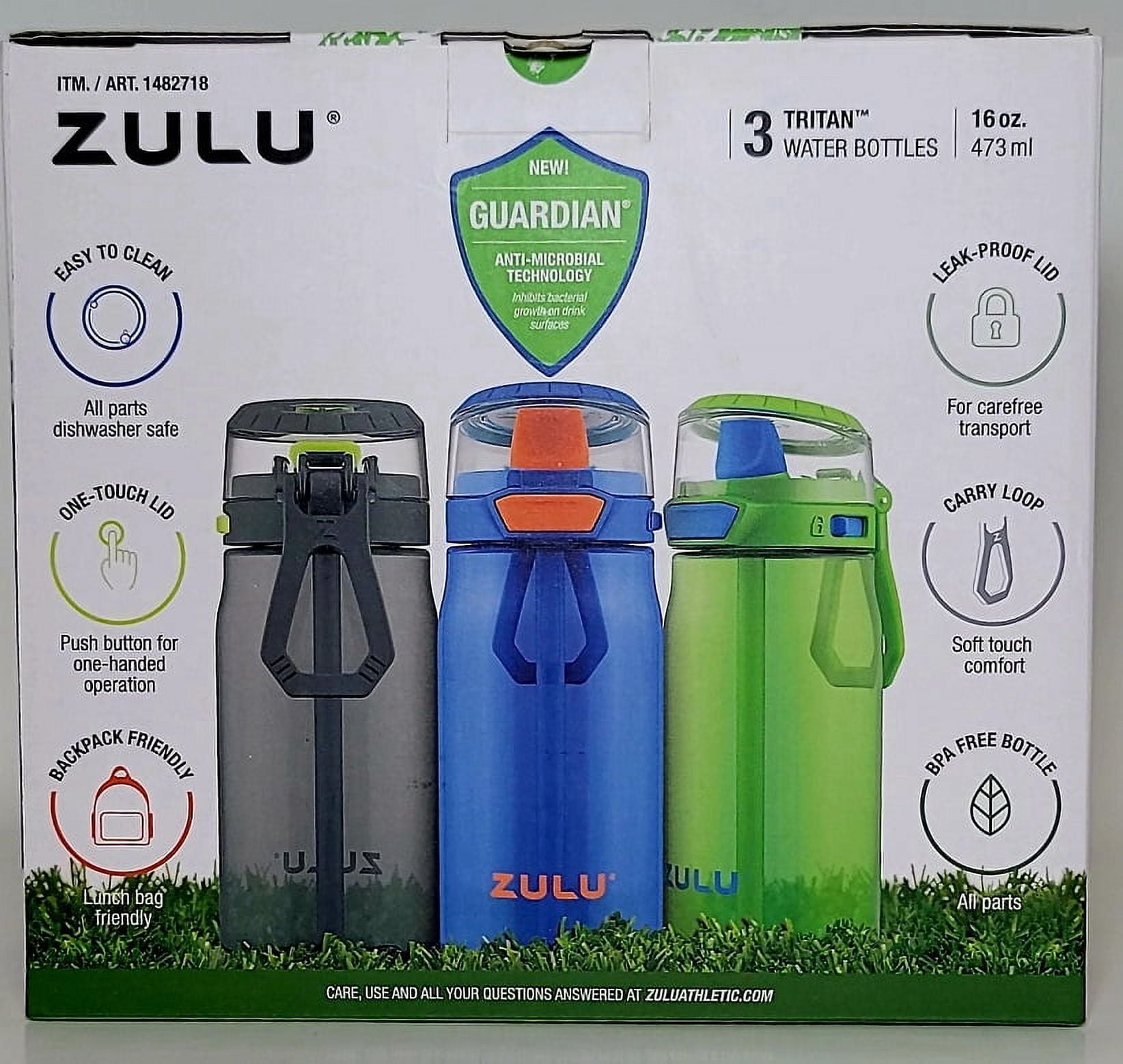 Slamtech Zulu Kinder-Trinkflaschen 511 Ml - 3er Set In Blau, Lila & Grün
