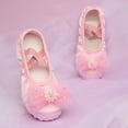 thumbnail image 3 of Siilsaa Ballet Shoes for Girls Dance Slippers Pearl with Bow Toddler Kid Practice Shoes Flats Soft Lightweight with Elastic Laces for Yoga Shoes Pink,3.5, 3 of 3