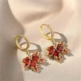 thumbnail image 2 of Red Maple Leaf Drop Earrings Inlaid Water Drop Shape Zircon Pendant Sweet Hoop Earrings Holiday Jewelry, 2 of 5