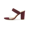 thumbnail image 7 of BLISSFUL STEP Women's Dual Clear Strap Block Heels Mules Slides Sandals Burgundy 9, 7 of 7