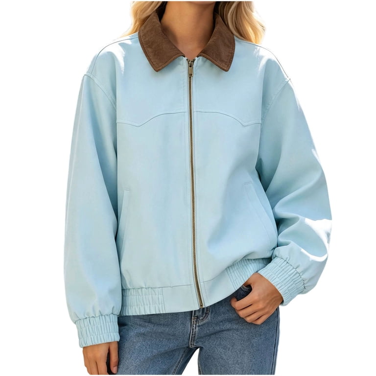 UQJfacai Zip Up Color Block Jacket For Women And Women Plus Lapel ...
