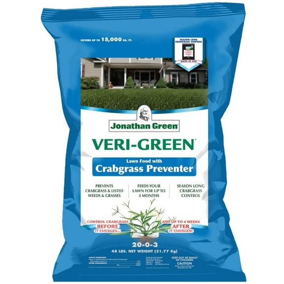 Jonathan Green 16001 Veri-Green Lawn Food with Crabgrass Preventer - 20-0-3 Grass Fertilizer & Crabgrass Killer 15,000 Sq. Ft.