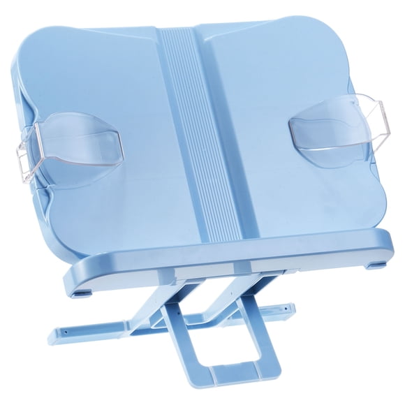 Uxcell Plastic Book Stand for Reading, 180 Rotate Book Holder with Page Clips for Textbook Magazine Laptop, Blue