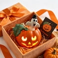 thumbnail image 5 of Vintage Hand Painted Light Up Pumpkin Ornament, Single LED Desktop Lantern, Retro Table Decor for Fall Bedroom, Holiday Mantel Layout, 5 of 8