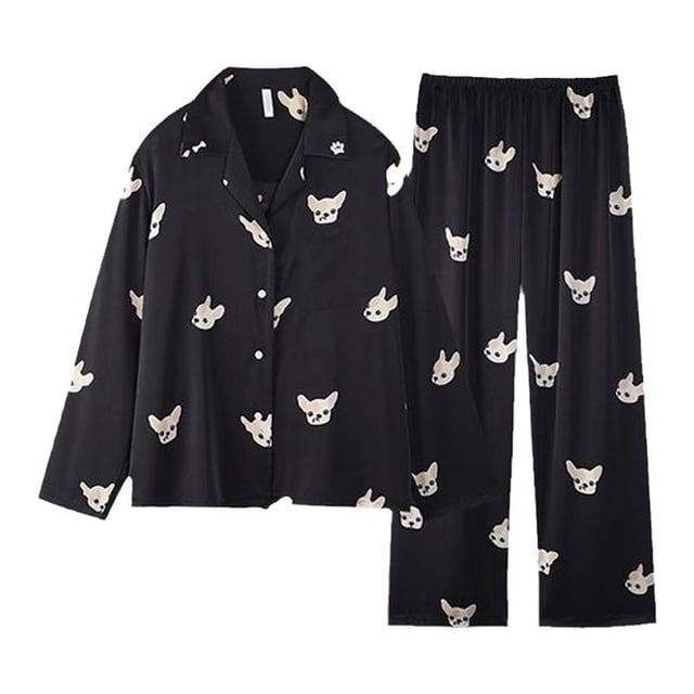 Pijama de seda Lce para mujer, pantalones de manga larga de otoño, cuadros de seda artificial fina