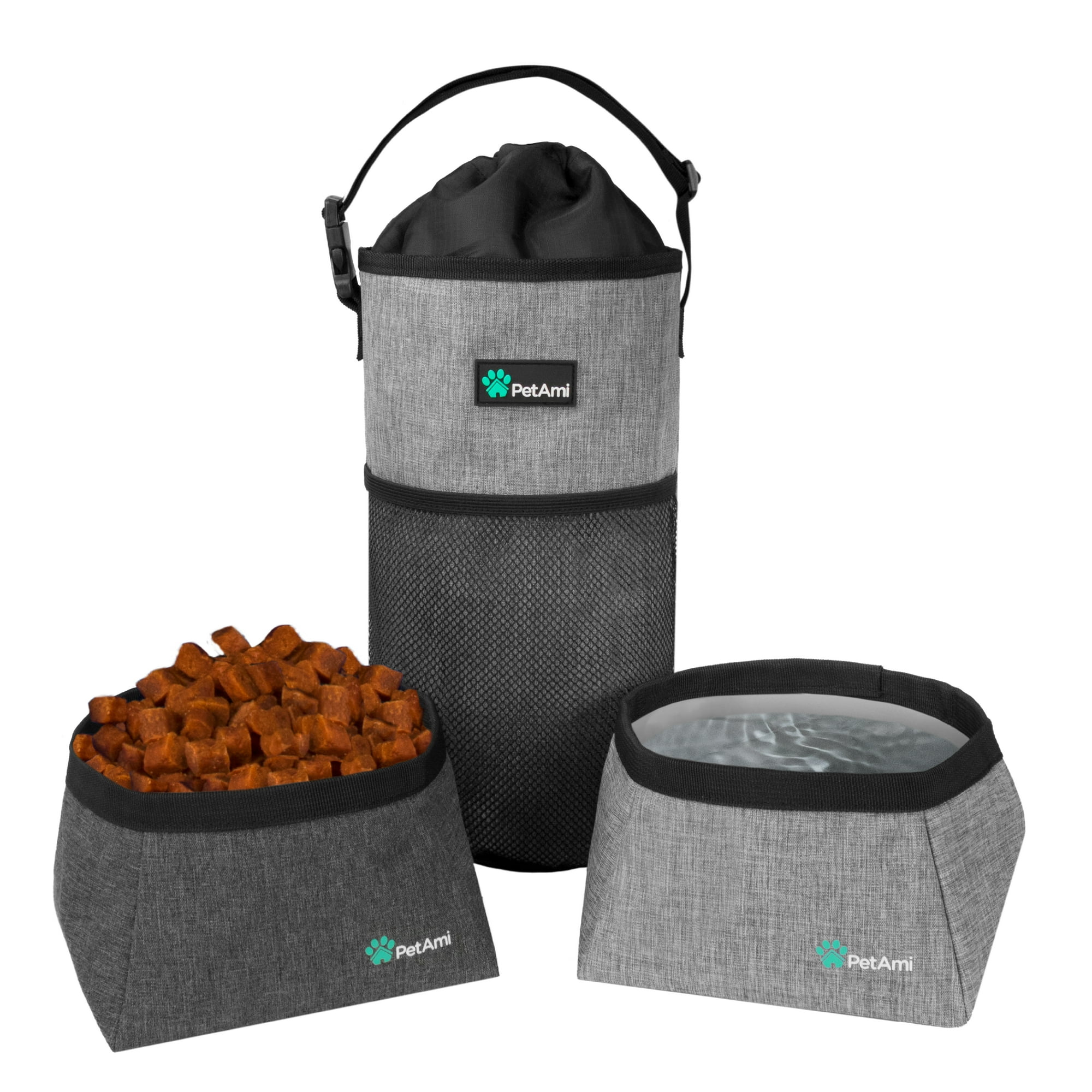 PetAmi Dog Food Travel Bag Kibble Carrier for Dogs with Collapsible Dog Water Bowls Kit Pet Food Travel Container Storage for Camping Hiking Gear Accessories Heather Grey Walmart