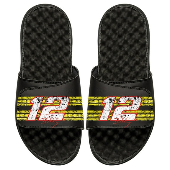 Men's ISlide Black Ryan Blaney NASCAR Driver Tire Marks Slide Sandals