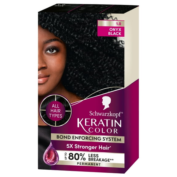 Schwarzkopf Keratin Hair Dye 1.0 Black Onyx, Permanent Hair Color, 1 Use