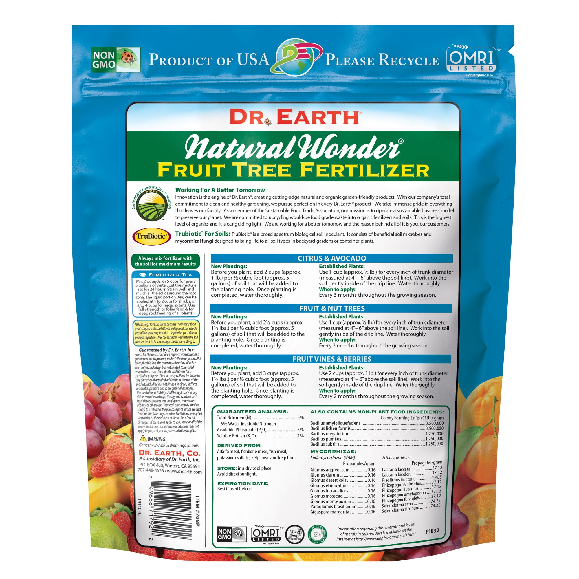 Dr Earth Natural Organic Natural Wonder Fruit Tree Food 5 5 2 Fertilizer 4 Lb Walmart Com Walmart Com