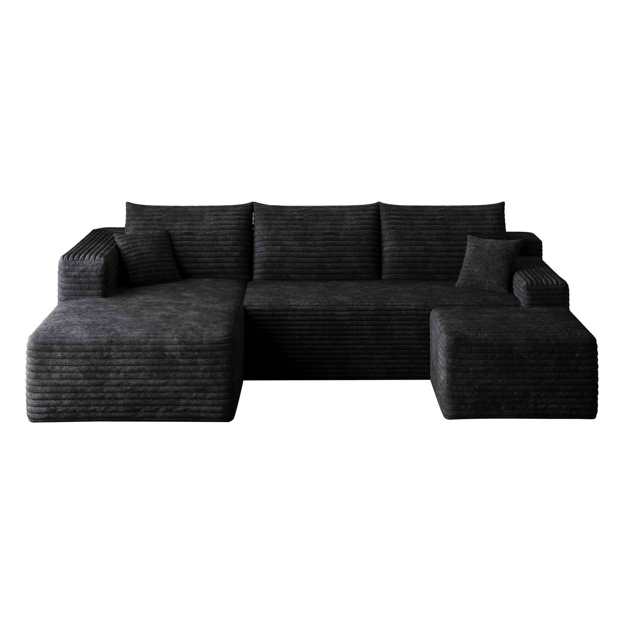 MAYEERTY 95" Corduroy U-Shaped Sectional Sofa with Ottoman, Deep Seat Cloud Couch, No Assembly Leisure Sofa for Home
