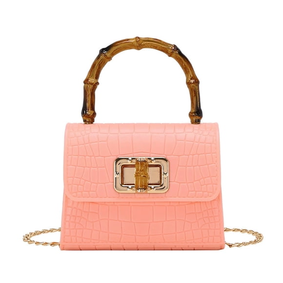 Sac Carré Petit pour Femmes à Motif Crocodile - Design avec Poignée en Bambou